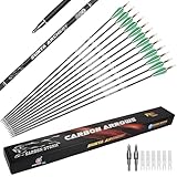 Sunya Sportpfeile Carbon 30 Zoll (Spine 500) - 12er Pack Schwarz für Recurve & Compoundbogen​