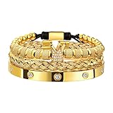 FUNEIA 3 Stücke Edelstahl Armbänder für Herren Luxus Roman Royal Crown Charm Armband öffnen verstellbare Herren Luxus Schmuck Geschenke
