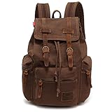 YuHan Canvas-Rucksack, Unisex, Vintage, lässiger Rucksack, Laptop, Tagesrucksack, MacBook-Tasche, Schultasche, Studentententasche, Büchertasche, Schultasche, Wandern, Camping, Kaffeebraun, coffee,