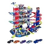 Majorette – Super Chase Center - Parkhaus mit 6 Etagen, mit Verfolgungsjagd, Parkgarage für Kinder ab 5 Jahren, inkl. Spielzeugautos, Zug, Aufzug, Licht & Sound, Black