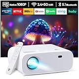 Wielio Beamer, Full HD 1080P Projektor, WiFi Bluetooth Beamer, 18000 Lumen Heimkino Mini Beamer, 30-200 Zoll Projektionsgröße, Kompatibel mit iOS/Android/Laptop/HDMI（Grau）