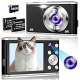 Digitalkamera, 4K Dual Kamera Autofokus tragbare Kompaktkamera mit 32G SD Karte, FHD 48MP mit 2,8 Zoll großem Bildschirm, 16X Digitalzoom Fotokamera für Kinder Teenager Anfänger-Schwarz