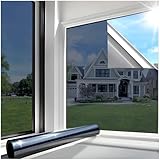 Lifetree Fensterfolie Spiegelfolie Wärmereflektion Selbstklebend Sonnenschutzfolie Wärmegrad Innen&Auße Kontrolle Fensteraufkleber Privatsphäre Anti-UV Fenstertönung Glatt 44.5x200cm Schwarzes-Silber