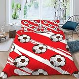 AKATIE Bettbezug 220 x 240 cm, Jugendliche, Erwachsene, Fußball-Bettwäsche, Rot, Bettbezug aus Mikrofaser, hypoallergen, Bettwäsche-Set mit 2 Kissenbezügen
