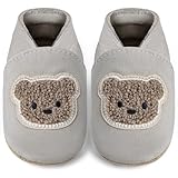 IceUnicorn Baby Lauflernschuhe Krabbelschuhe Baby Mädchen Jungen Lederpuschen Weicher Leder Wildledersohlen Lederschuhe Babys(Grauer Bär, 12-18 Monate)