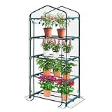 KANWOD KGAGH-1550 Gewächshaus Garten mit 4 Ablagen, mit Aufrollbarer Tür, Transparent, Stabil & Einfach zu Montieren, Foliengewächshaus Winterfest für Balkon, Terrasse und Garten, 158x68x50 cm
