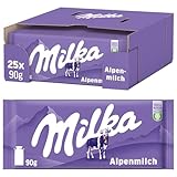 Milka Alpenmilch-Schokolade – klassische Tafelschokolade aus zarter Alpenmilch im Vorratspack – 25 x 90g