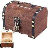 Holz Schatztruhe Box, Vintage Holz Schatztruhe, Vintage Look Schatztruhe, Holz Piratenschatztruhe, Schatztruhen aus Holz mit Schloss, Passend für Aufbewahren und Dekorieren, Kindergeschenk