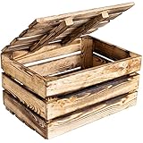 Creative Deco Große Holzkiste mit Deckel Vintage | 40x30x22 cm | Geflammt Deko Holztruhe mit Deckel | Geschenke Truhe Holzbox Kiste Perfekt als Geschenkbox Weinkiste Spielzeugkiste Aufbewahrungsbox