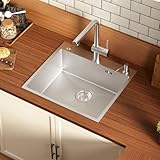 CECIPA Spüle 54×49 CM, Edelstahl Spülbecken mit Siphon und Überlauf, Waschbecken Küche mit Seifenspender, passend für Unterschränke ab 60 CM, Silber