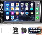 Camecho Doppel DIN Autoradio Bluetooth 7 Zoll BildschirmTouchscreen MP5 Player USB/SD/AUX-in/FM/Android Telefon Spiegel Link Entertainment Multimedia Stereo + Rückfahrkamera mit Lenkradfernbedienung