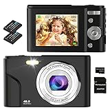 Digitalkamera, Bofypoo Fotokamera Autofokus 32G Karte FHD 1080P 48MP mit 16-fachem Digitalzoom, Kompaktkamera Tragbare Minikamera für Jugendliche, Kinder, Studenten, Anfänger (Schwarz)