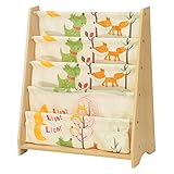 SONGMICS 4-stöckiges Bücherregal für Kinder, Aufbewahrungsregal für Bücher, Schulmaterialien, für Kinderzimmer oder Kindergarten, farbenfroh, ahornfarben, GKR71YL, Gelb