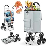 Popolic Schwarz Einkaufstrolley 75L Multifunktions Einkaufswagen Treppensteige Tragfähigkeit 50kg 2 in 1 Treppensteiger Einkaufstrolley mit Verstellbarem Spannseile