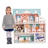 ROBUD Puppenhaus Holz Kinder Dollhouse, Holz Puppenhaus ab 2 3 Jahre Mädchen Spielzeug Puppen Haus mit zubehör Dollhouse Groß, Geschenk Mädchen 3-6 Jahre Kinderspielzeug für Kinder