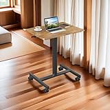 GlasFlength Kleiner mobiler Stehpult, höhenverstellbar, mit feststellbaren Rollen, tragbarer Laptop-Schreibtisch, Computerwagen für Zuhause, Büro, Klassenzimmer, Höhe 71,9 - 107,8 cm, Braun