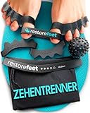 RestoreFeet Zehenspreizer Set – 2 Paar Zehentrenner aus Silikon + Korrekturband & Myofasziale Kugel – Hallux Valgus Korrektur & Zehenschutz Kit, BPA-frei, Unisex, für Damen & Herren