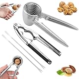 Rierousy Nussknacker Walnüsse 4 er Set, Nußknacker Edelstahl, Walnussknacker mit Rutschfestem Griff, Multifunktionaler Nussknacker Geeignet zum Schälen von Walnüssen, Nüssen, Hummern Usw