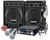 McGrey DJ Karaoke Komplettset PA Anlage Party-2500 (Lautsprecher, 2 x 800 Watt, Bluetooth-Endstufe, Verstärker, Lautsprecherkabel, Kopfhörer, Mikrofon, Klemme, Reduziergewinde, Etui, Mikrofonkabel)