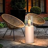 2 IN 1 Standkamin 81CM Tischfeuer Indoor Windlicht säule Großer Kerzenständer Rund Windlichter Glas Feuersäule Outdoor mit Dekosteinen und Regenschutz für Garten, Balkon, Wohnzimmer