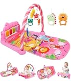 Baby Spielbogen Baby Spieldecke,pieldecke Baby-Spielmatte mit Klavier,Spielmatte mit Spielbogen abnehmbarem Babyspielzeug,Bauchzeit Activity Decke für Baby & Kleinkinder 0-24 Monate,Rosa