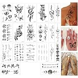 22 Blätter Temporäre Tattoos, Klein Schwarz Fake Tattoo, 110+ Klebetattoos für Erwachsene, Zum Arm Aufkleben, für Frauen Männer Kinder Jungen Mädchen