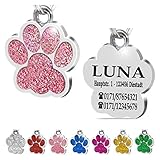 Iberiagifts - Hundemarke Pfote mit Gravur für kleine bis mittelgroße Hunde oder Katzen - Plakette graviert personalisiert (Rosa)