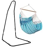 LA SIESTA® Habana Baumwoll Hängesessel & Stahlgestell - Hängesessel Gestell für Hängeschaukel, Ständer für Hängesessel für Indoor Outdoor Balkon, Garten Hängesessel für 2 Personen- Comfort Size, Azure