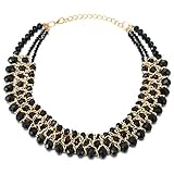 COOLSTEELANDBEYOND Statement Choker Anhänger Schwarz Facettiert Kristall Perlen Perlenschnur Gold Geflochtene Kette Halsketten Drei Stränge