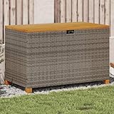Aufbewahrungsbox für den Außenbereich, Terrasse, Grau, 110 x 55 x 63 cm, Polyrattan & Akazienholz, Deckbox für Gartenmöbel, wetterbeständig, Aufbewahrungsbehälter, große Kapazität, Nizing-Lösung für