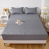 Homxi Fitted Sheet,(160 x 200 cm),Spannbett mit Elastisch Einfarbig mit Blumenmuster Bettlaken Dunkelgrau
