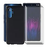 YQINHHME Schwarz Stoßfest Schutzhülle Hülle Cover für HTC U24 Pro (6.8 Zoll) + 4 Stück Gehärtetem Glas, Ultradünne Silikon Sanft TPU Bumper Handyhülle Case - Schwarz