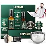 Rasierset für Männer, Bart Pflege Herren Set Enthält Eukalyptus Pre Shave Öl, After Shave Balsam, 2 - Packungen Rasierseife, Rasierpinsel und Schüssel, Rasierschürze, Rituals Geschenkset Männer