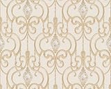 Satintapete Hermitage - 1005 x 53 cm Farbe: Beige / Metallic / Weiß