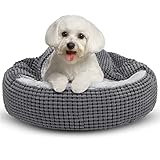 JOEJOY Hundebett, Hundebett Kleine Hunde, Hundebett Rund Hundesofa Flauschig Katzenbett Haustierbett mit Kapuze, Rutschfestes Hundebett Waschbar, 59x59x15cm, Passt bis zu 12kg Haustiere