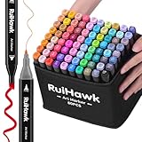 RuiHawk 80+2 Farben Alkohol Stifte Set, Meißel & Feine Verdoppelt Kunst Marker Filzstifte Set, 2 Sekunde Schnell Trocknende Alkohol Marker mit Anti-Seepage Abstandshaltern für Malerei, Design, Manga