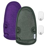 Belmalia 2x Peeling-Handschuh aus Naturfaser | Body Scrub Schwamm entfernt Abgestorbene Haut | Peeling Duschschwamm für Hamam, Spa, Wellness | Körperpeeling Badeschwamm mit 2 Metallhaken | Lila + Grün