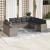 HEFZGDB 9-tlg. Garten-Sofagarnitur mit Kissen Grau Poly Rattan Balkon Sofa Gartenmöbel Lounge Sofa outdoor Geeignet für Terrasse, Pool und Garten.