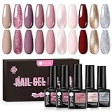 UR SUGAR UV Nagellack Nudefarben, 10 Farben Nagellack Nudefarben Rose Gel Nagellacks Gellack UV Farbgel Starter Set für Nagelstudio Nagel Set mit Geschenkbox Maniküre Set