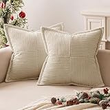 MIULEE 2er Set Weihnachten Kordsamt Kissenbezüge Samtkissen Weich Dekokissen Dekorativ Kissenbezug Modern Kissenhülle Sofakissen Zierkissen Couchkissen für Wohnzimmer Schlafzimmer Creme 40x40 cm