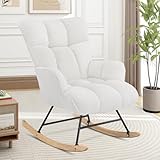 Aunekiv Schaukelstuhl, Stillsessel Schaukelsessel, Teddystoff Gepolsterter Schwingsessel Lesesessel Relaxstuhl Sessel mit Holzkufen, Armlehne, für Wohnzimmer, Schlafzimmer, Babyzimmer, Weiß