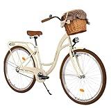 Balticuz OU Komfort Fahrrad mit Weidenkorb, Hollandrad, Damenfahrrad, Citybike, Beige-Braun, 28 Zoll, 1-Gang