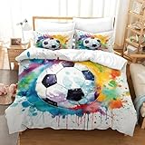 LABDUEOPB Fußball Bettbezug Set Bettwäsche Kinderbettwäsche Reißverschluss Mit Kissenbezügen Betten Set Für Jugendliche Kinder Schlafzimmer Single（140x200cm）
