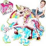 Mädchen Einhorn Boden Puzzle Spielzeug: Einhorn Geschenke für Mädchen - Puzzles für Kinder im Alter von 4 5 6 7 8 9 Jahren - Einhorn Spielzeug Glitzernd Pink 45-Teiliges Puzzle