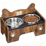 Hzuaneri Erhöhter Hundenapf, Enthält Zwei Edelstahlnäpfe Mit Spritzwassergeschütztem, Rutschfestem Und Quietschfreiem Design, Geeignet Für Kleine Und Mittelgroße Hunde, Vintage Braun PB01601B