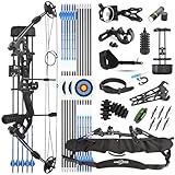 Compoundbogenset 30-55lbs Einstellbare Jagd Compound Bogen und Pfeile Set für Erwachsene und Anfänger Outdoor-Schießen Bogenschießen Set LH/RH (Rechte Hand, Schwarz)