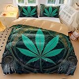 Psychedelisches Bettbezug-Set, violettes Blatt, grünes Hanfblatt, psychedelischer Kunst-Stil, 3-teiliges Bettwäsche-Set für Jugendschlafzimmer (05, Kingsize-Bett 240 x 220 cm + 50 x 75 cm x 2)