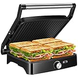 Kontaktgrill OSTBA, Antihaft-Vielseitiger Plattengriller, Sandwich Maker mit Temperaturregelung, 180 Grad Offen Elektrischer Indoor-Grill, Anzeigelampe, Tropfschale, Cool Touch Griff, 1800 W