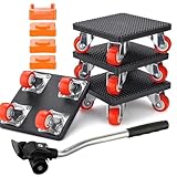 JUGGPENG 9-Teiliges Möbel Transportroller Set, Schwerer Möbeltransporter mit Verlängerungsstange und 4 Möbelroller, 360 Grad Drehbar Rads, 400kg Tragfähigkeit, Möbelheber Möbeltransportrollen