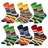 FussFreunde Kinder Socken, handgekettelt, 6 Paar für Mädchen/Jungen, weiche Baumwolle, Motiv Gute Laune Ringel (Gute Laune Ringel, 35-38 = 9-10 Jahre)